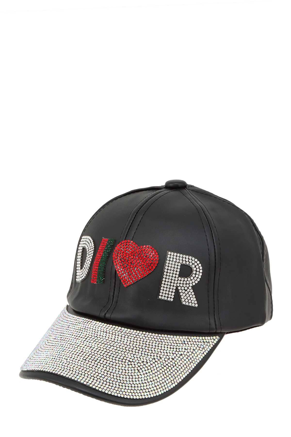 Faux Leather Cap with Rhinestone 8151
