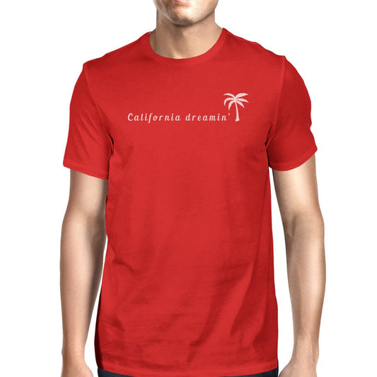 California Dreaming Mens Red Graphic Tee Crew Neck Summer T-Shirt