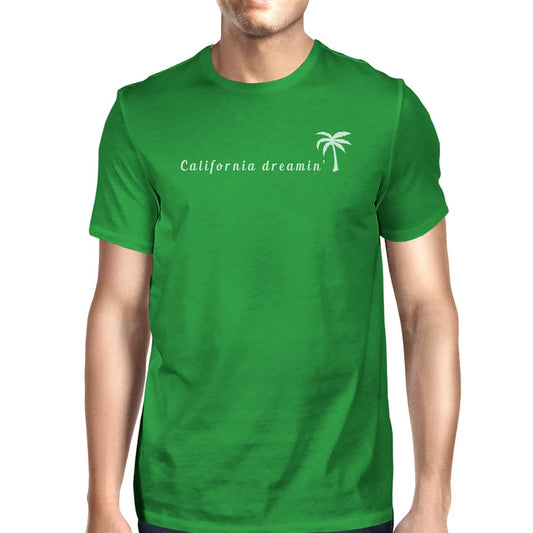 California Dreaming Mens Green Graphic Tee Crew Neck Summer T-Shirt